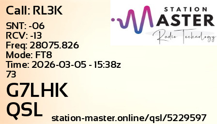 QSL Card for G7LHK QSO with RL3K