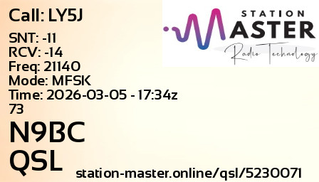 QSL Card for N9BC QSO with LY5J