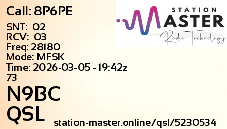 QSL Card for N9BC QSO with 8P6PE