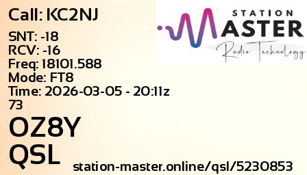 QSL Card for OZ8Y QSO with KC2NJ