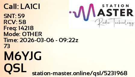 QSL Card for M6YJG QSO with LA1CI