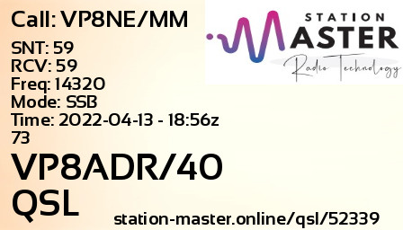 QSL Card for VP8ADR/40 QSO with VP8NE/MM