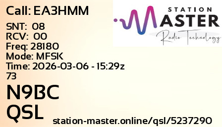 QSL Card for N9BC QSO with EA3HMM
