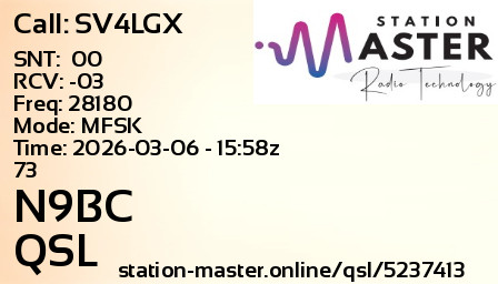 QSL Card for N9BC QSO with SV4LGX