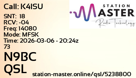 QSL Card for N9BC QSO with K4ISU