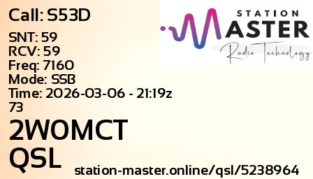 QSL Card for 2W0MCT QSO with S53D