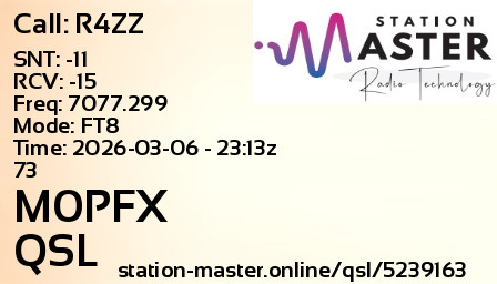 QSL Card for M0PFX QSO with R4ZZ