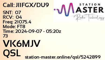 QSL Card for VK6MJV QSO with JI1FGX/DU9