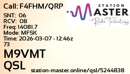 QSL Card for M9VMT QSO with F4FHM/QRP