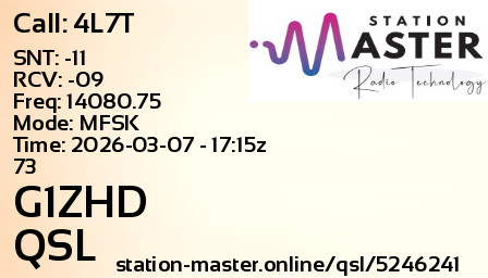 QSL Card for G1ZHD QSO with 4L7T