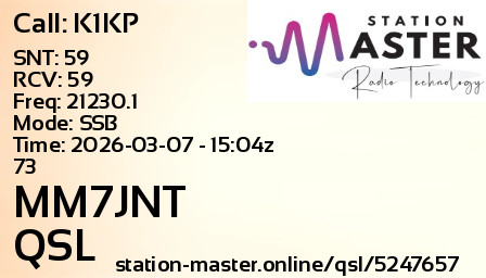 QSL Card for MM7JNT QSO with K1KP