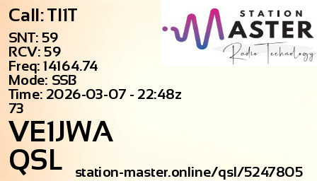 QSL Card for VE1JWA QSO with TI1T