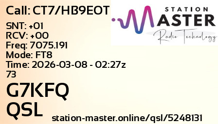 QSL Card for G7KFQ QSO with CT7/HB9EOT