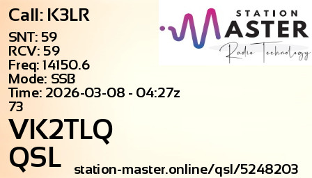 QSL Card for VK2TLQ QSO with K3LR