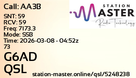 QSL Card for G6AD QSO with AA3B
