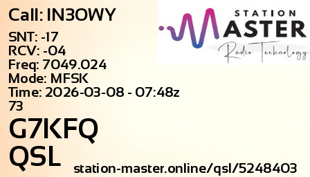 QSL Card for G7KFQ QSO with IN3OWY