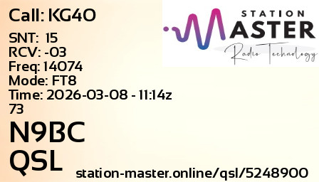 QSL Card for N9BC QSO with KG4O