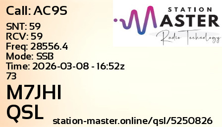 QSL Card for M7JHI QSO with AC9S