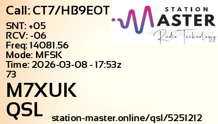 QSL Card for M7XUK QSO with CT7/HB9EOT