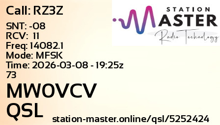 QSL Card for MW0VCV QSO with RZ3Z