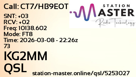 QSL Card for KG2MM QSO with CT7/HB9EOT