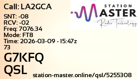 QSL Card for G7KFQ QSO with LA2GCA