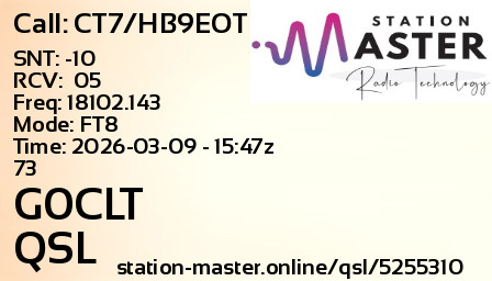 QSL Card for G0CLT QSO with CT7/HB9EOT