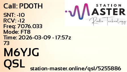QSL Card for M6YJG QSO with PD0TH