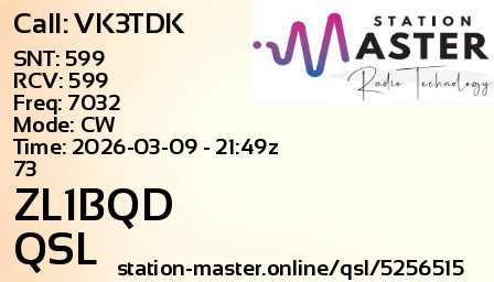 QSL Card for ZL1BQD QSO with VK3TDK