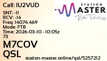 QSL Card for M7COV QSO with IU2VUD