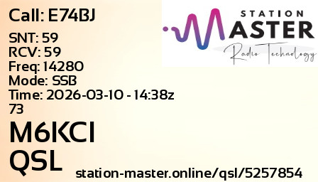QSL Card for M6KCI QSO with E74BJ