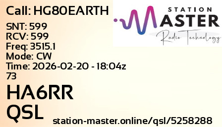 QSL Card for HA6RR QSO with HG80EARTH