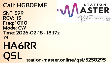 QSL Card for HA6RR QSO with HG80EME