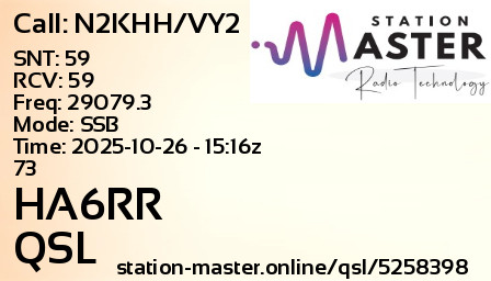 QSL Card for HA6RR QSO with N2KHH/VY2