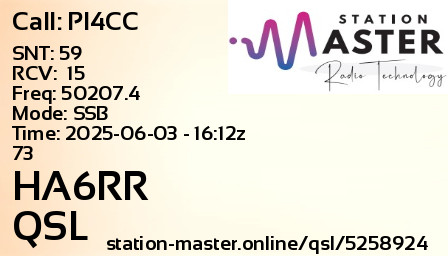 QSL Card for HA6RR QSO with PI4CC