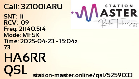 QSL Card for HA6RR QSO with 3Z100IARU