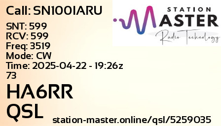 QSL Card for HA6RR QSO with SN100IARU
