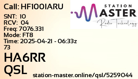 QSL Card for HA6RR QSO with HF100IARU
