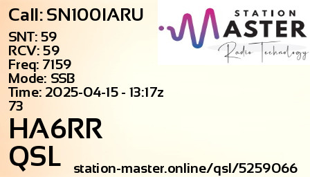 QSL Card for HA6RR QSO with SN100IARU