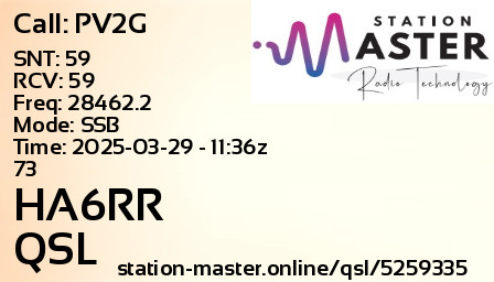 QSL Card for HA6RR QSO with PV2G