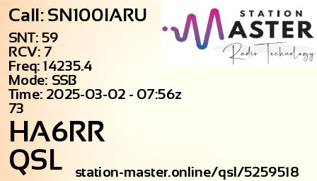 QSL Card for HA6RR QSO with SN100IARU