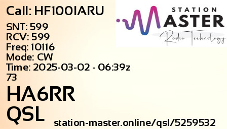 QSL Card for HA6RR QSO with HF100IARU