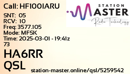 QSL Card for HA6RR QSO with HF100IARU