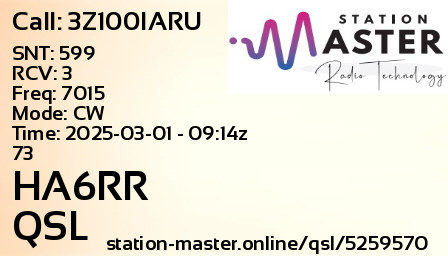QSL Card for HA6RR QSO with 3Z100IARU