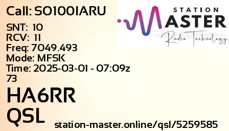 QSL Card for HA6RR QSO with SO100IARU