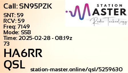 QSL Card for HA6RR QSO with SN95PZK