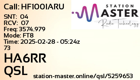 QSL Card for HA6RR QSO with HF100IARU