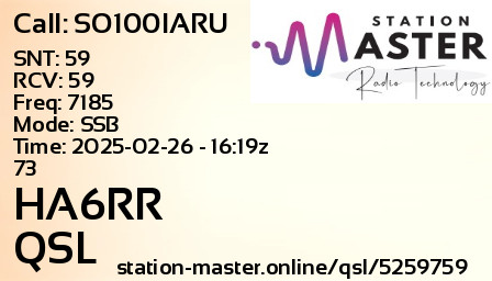 QSL Card for HA6RR QSO with SO100IARU
