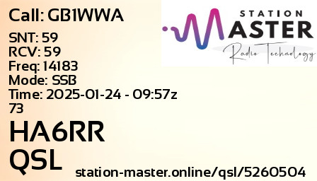 QSL Card for HA6RR QSO with GB1WWA