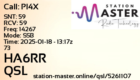 QSL Card for HA6RR QSO with PI4X